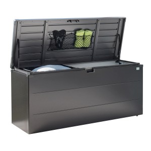 Biohort Stylebox 140 aperta in grigio scuro metallizzato, box universale per giardino, terrazza o balcone.