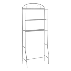 Scaffale da bagno argentato con 3 ripiani per mobili e accessori bagno.