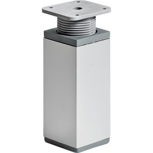Gamba per mobile Hettich squadrata, 100-115 mm, acciaio effetto alluminio, regolabile in altezza.
