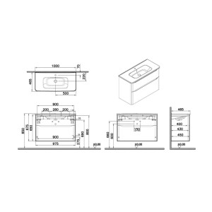 Mobile bagno base lavabo sospesa 2 cassetti Integra Round 100 cm matt terracotta