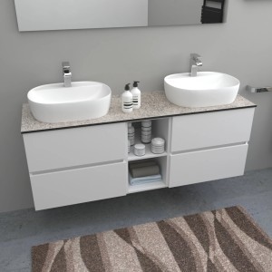 Mobile lavabo t.b.t. con due lavabi da appoggio e ripiano.