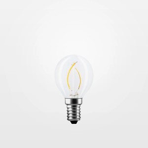 Lampadina LED E14 trasparente con filamento decorativo per un'illuminazione d'atmosfera.