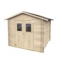 Casetta in legno Argenta 248x248 cm con doppia porta e due finestre, ideale come ripostiglio da giardino.