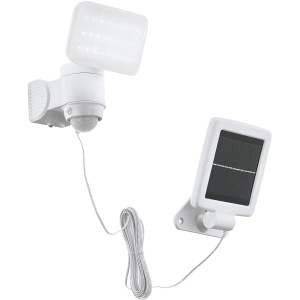 Lampada da parete solare bianca Eglo con sensore di movimento e pannello solare.