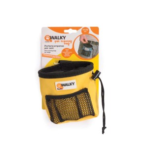 Borsa porta snack Walky gialla per cani con tasca a rete e coulisse.