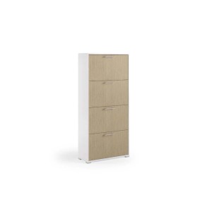 Scarpiera t.b.t. con quattro scomparti in bianco e effetto legno.