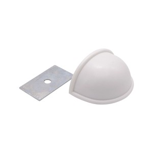 Fermaporta bianco, semisferico con piastra di montaggio.