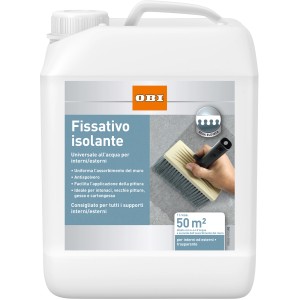 Tanica di fissativo isolante per interni ed esterni. Adatto per intonaco, vecchia pittura, gesso e cartongesso.