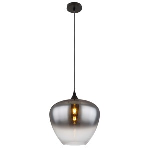 Moderna lampada a sospensione t.b.t. con paralume in vetro grigio per un'illuminazione elegante.
