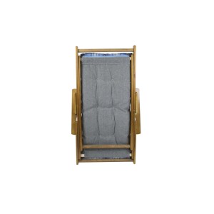 Lettino piegato t.b.t. con cuscino grigio e struttura in legno. Categoria: Letti e sdraio.