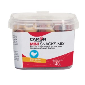 Camom Mini Snacks Mix per cani, confezione da 140g.