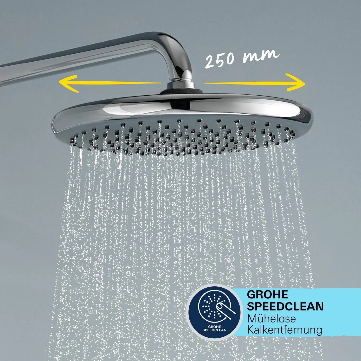 Soffione doccia Grohe Vitalio Start 250 cromato con getto d'acqua e funzione SpeedClean.
