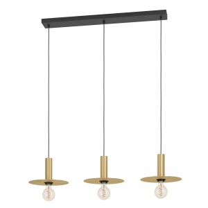 Lampada a sospensione moderna a 3 luci in oro e nero per interni.