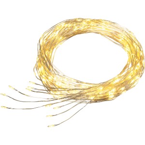 Catena luminosa a LED con filo, 200 LED bianco caldo, cavo argentato, 690 cm.