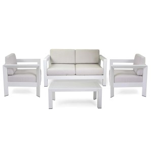 Salotto da giardino El Paso in alluminio con cuscini bianco 4 posti