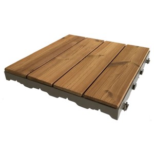 Piastrella quadrata in legno per esterni. Ideale per terrazzi e balconi.