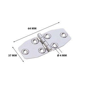 Cerniera t.b.t. in acciaio inox per accessori nautici, 64x37mm.