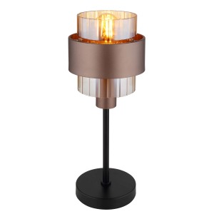 Lampada da tavolo moderna con elementi bronzo e trasparenti. Elegante lampada da scrivania per un'illuminazione di stile.