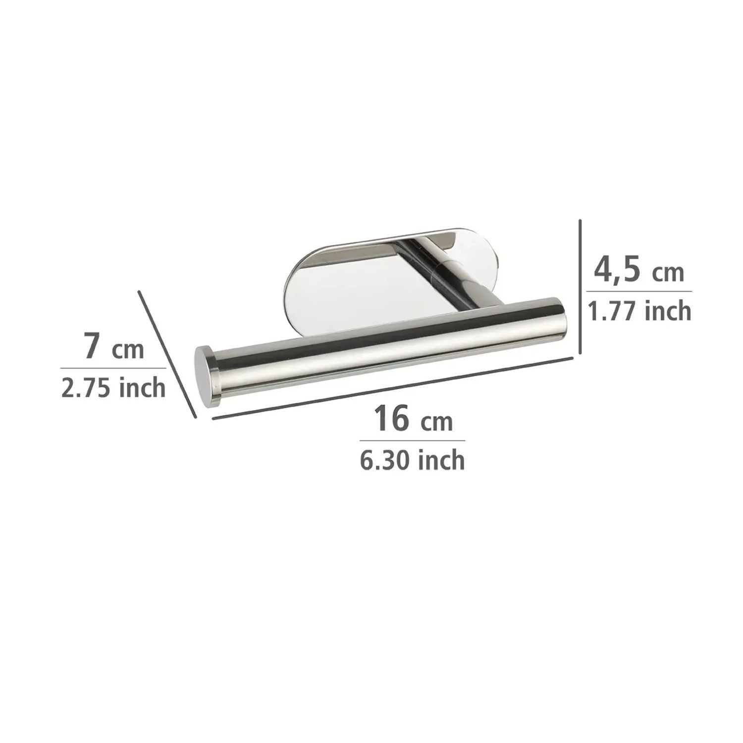 Wenko Porta carta igienica Orea Shine, acciaio inox, con dimensioni.