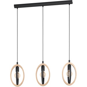 Lampada a sospensione Eglo Basildon, 3 luci, nero-naturale. Lampada a sospensione con elementi in legno e metallo.