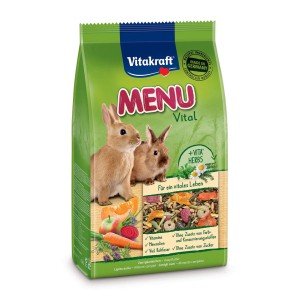 Vitakraft Cibo per conigli Menu Vital 1kg: Alimento completo con verdure, erbe e vitamine per conigli nani.