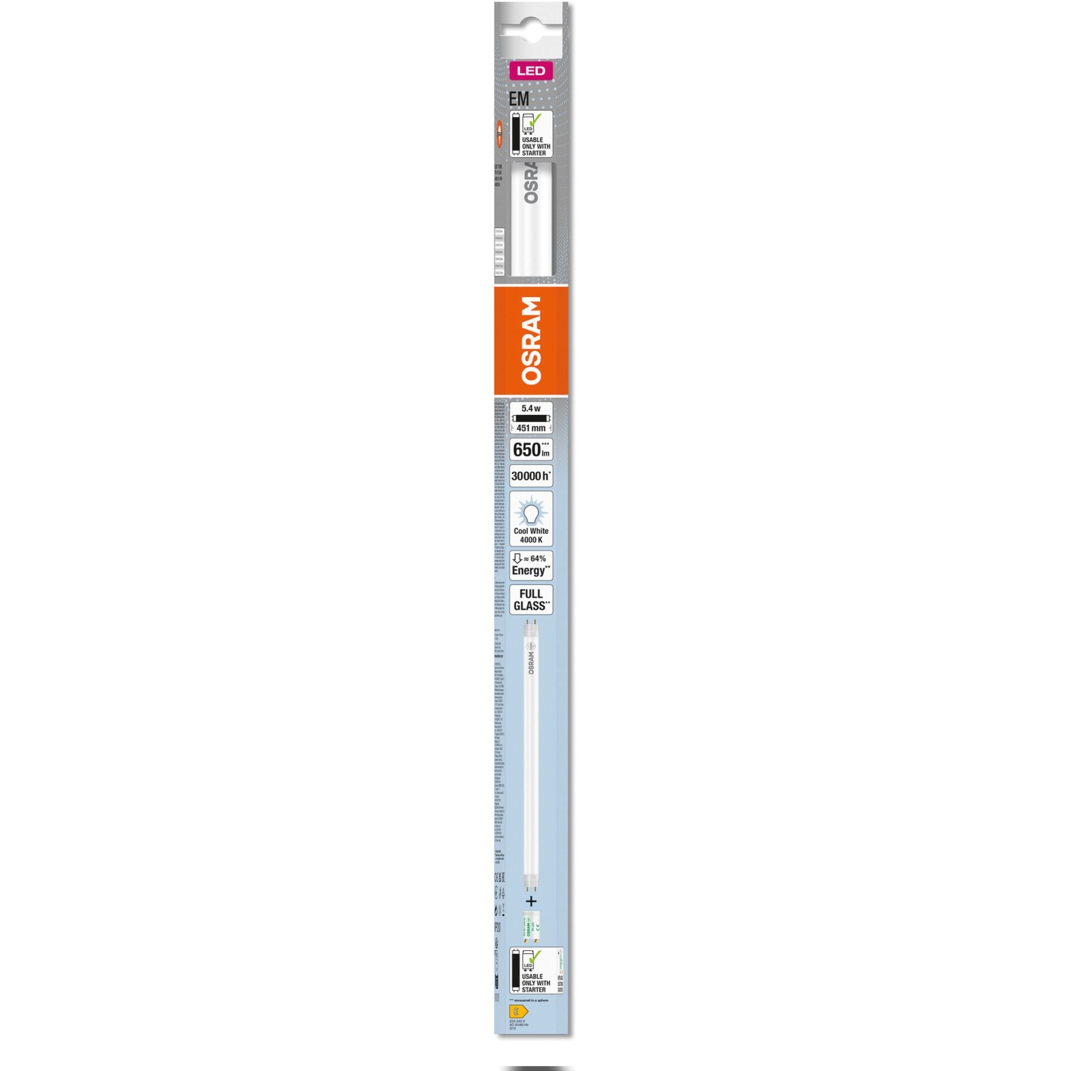 Tubo fluorescente LED Osram, 5,4W, bianco freddo, nella confezione.