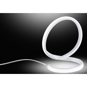 Moderna lampada da scrivania a LED a forma di anello, bianca.