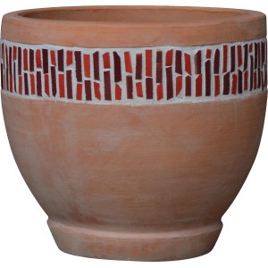 Vaso in terracotta t.b.t. con decoro a mosaico per interni ed esterni.