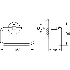 Disegno tecnico: Porta carta igienica Grohe WC Bau Cosmopolitan, cromo, con dimensioni.
