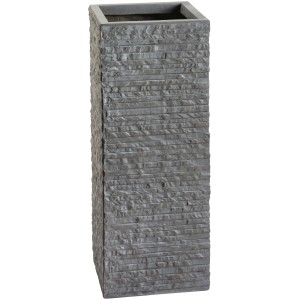 Vaso per piante Valsonne antracite, alto 70 cm, con texture a coste effetto pietra.