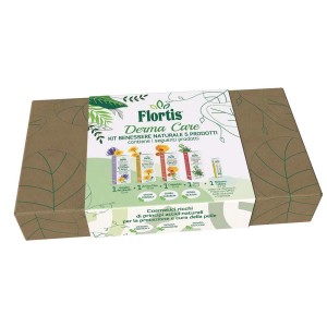 Flortis Derma Care Kit con 5 prodotti naturali per la cura e il benessere della pelle.