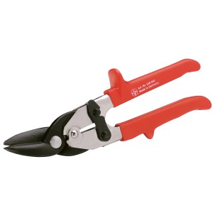 Cesoie per lamiera LUX a taglio sinistro, 250 mm, con manici rossi e testa di taglio nera.