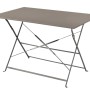 Tavolo da giardino pieghevole grigio, ideale per balconi e terrazzi.