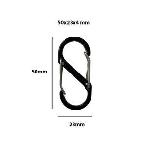 Moschettone doppia chiusura in alluminio 50x23x4 mm nero