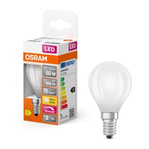 Lampadina LED Osram E14 a goccia, 6,5W, 806lm, luce calda, dimmerabile.