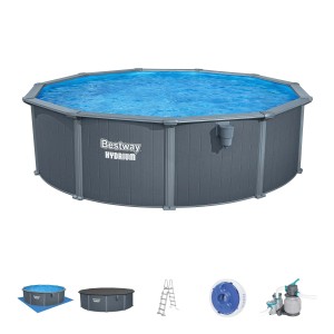 Set piscina Bestway Hydrium: Piscina con pareti in acciaio, scaletta, pompa filtro e accessori.