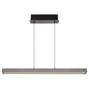 Moderna lampada a sospensione t.b.t. per interni, effetto metallo grigio.