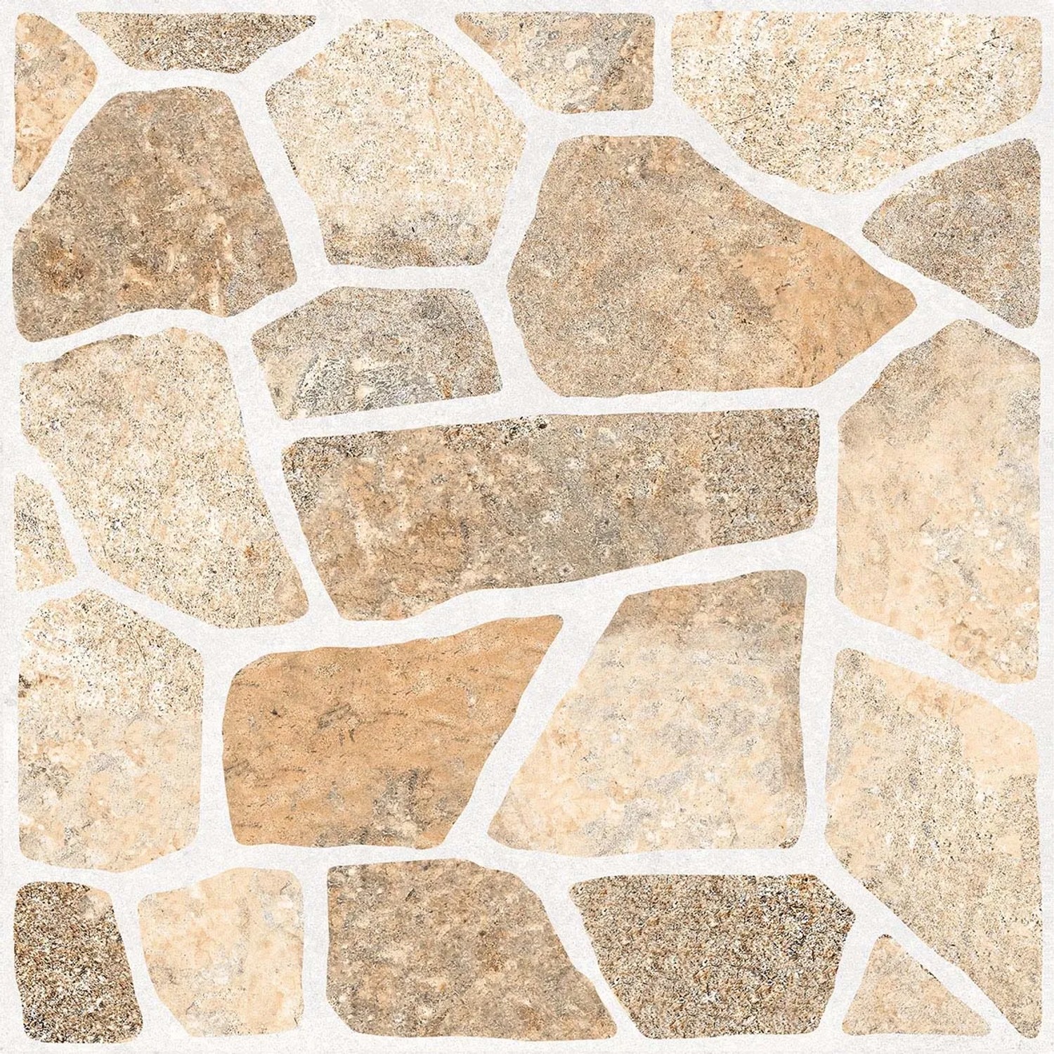 Pavimento per esterni t.b.t., effetto pietra naturale beige-marrone.