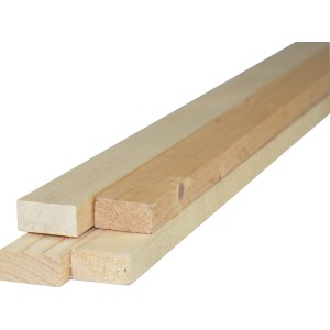 Listelli in legno grezzo, colore legno chiaro, forma rettangolare.