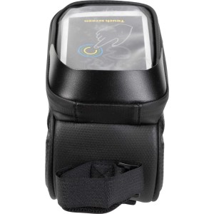 Borsa da bici nera t.b.t. per montaggio sul manubrio con scomparto trasparente per smartphone.