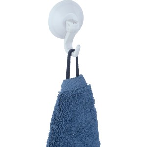 Wenko gancio a ventosa a leva, set da 2, bianco, con asciugamano blu. Pratico porta asciugamani per bagno e cucina.
