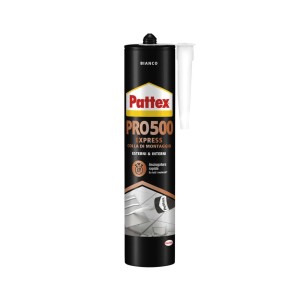 Adesivo di montaggio Pattex PRO 500 Express, bianco, per interni ed esterni. Silicone e sigillante.