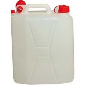 Tanica d'acqua bianca da campeggio con coperchio rosso, 20 litri.