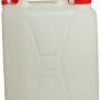 Tanica d'acqua bianca da campeggio con coperchio rosso, 20 litri.