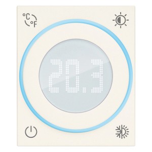 Termostato t.b.t. con display digitale e bordo blu.