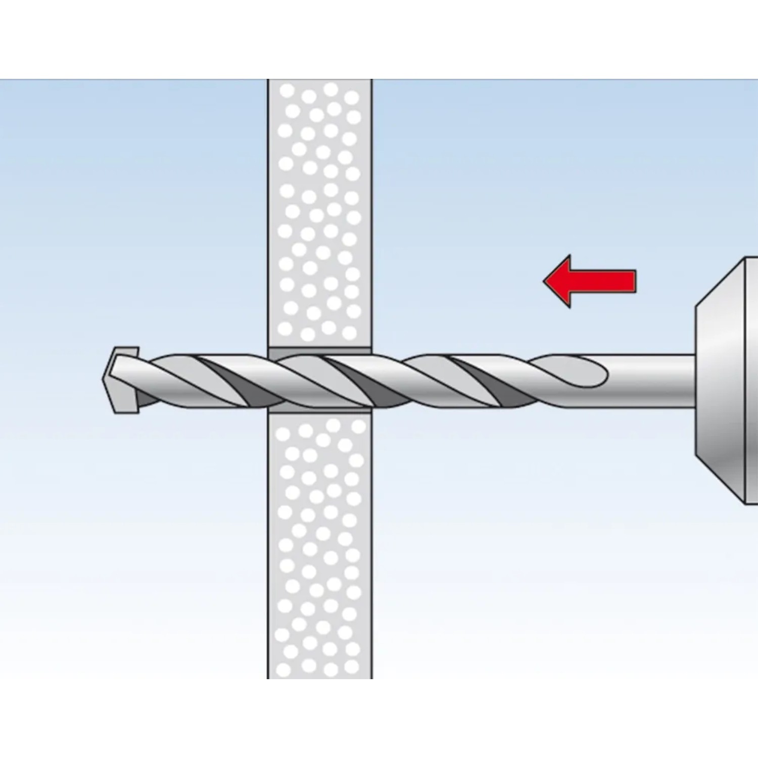 Illustrazione di un tassello Fischer Duopower che fora un muro.