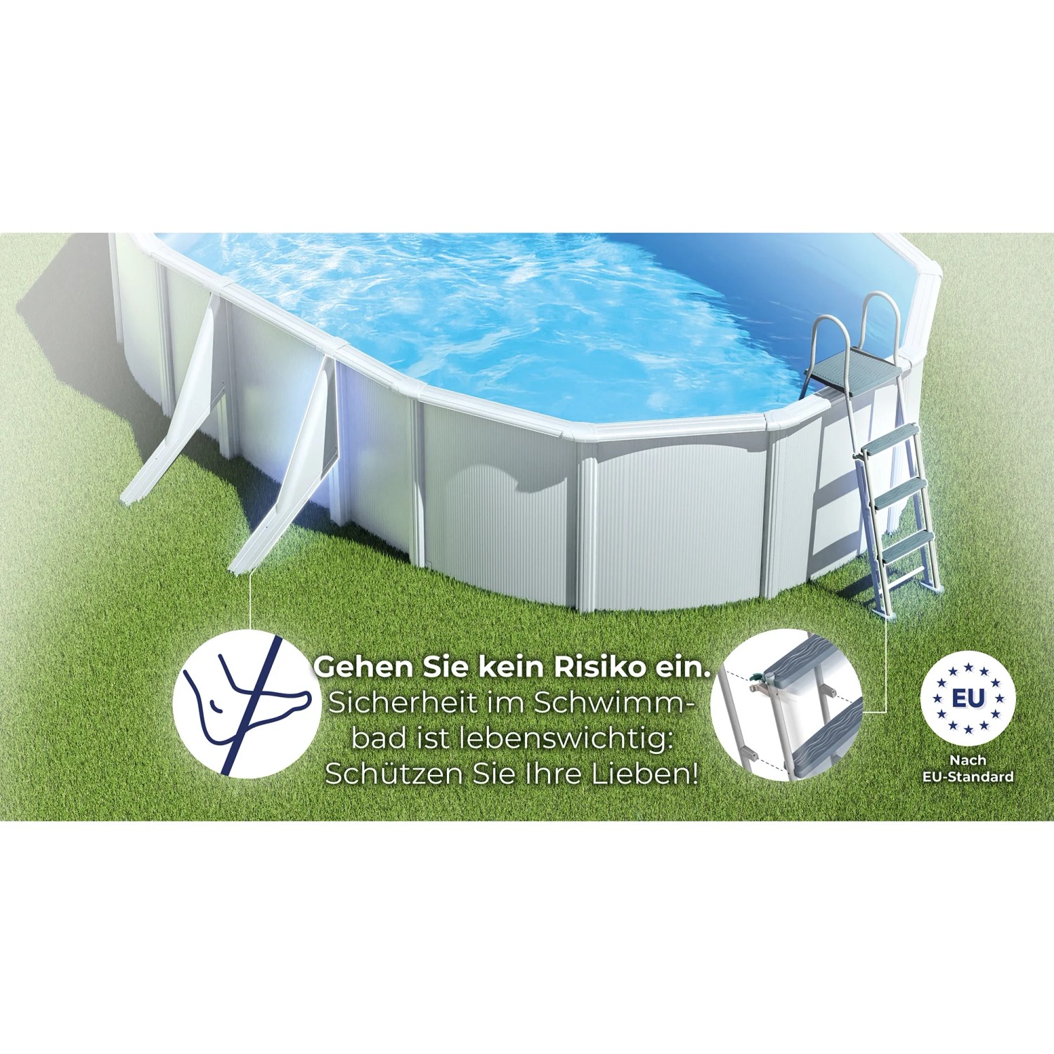 Piscina ovale Gre Pool Bora Bora, 500x300x120 cm, bianca, con scaletta. Piscina con pareti in acciaio per il giardino.