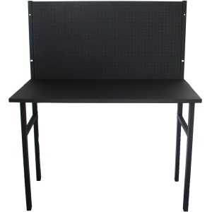 Banco da lavoro t.b.t. nero con pannello forato per officina o hobby.