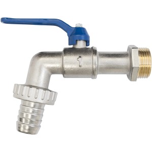 Rubinetto a sfera t.b.t. con maniglia blu per il giardino.