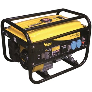 Generatore di corrente giallo con telaio nero. Ideale per cantieri ed emergenze.